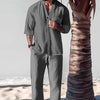 Ejay - Heren Losse Casual Effen Kleur Halve Mouwen Shirt Broek Set