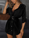 ModeParisienne® Gisela | Mini abito camicia a manica corta tinta unita Strikkoord