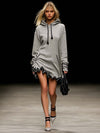 ModeParisienne® Amelandra | Stijlvolle Hoodie Mini-Jurk met Rimpelzoom