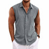 Bestseller - Heren Klassieke Kraag Katoenen Linnen Tanktop - Roenrick | Heren Klassieke Kraag Katoenen Linnen Tanktop - Grijs - S - Zarandi Amsterdam
