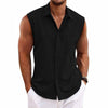 Bestseller - Heren Klassieke Kraag Katoenen Linnen Tanktop - Roenrick | Heren Klassieke Kraag Katoenen Linnen Tanktop - Zwart - S - Zarandi Amsterdam