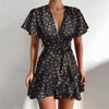 ModeParisienne® Zomerjurk Met Ruches En Bloemblaadjesprint Met V-Hals