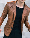 Nathan - Giacca in pelle casual slim fit con tasche e chiusura a bottoni