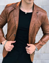 Nathan - Giacca in pelle casual slim fit con tasche e chiusura a bottoni