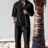 Ejay - Heren Losse Casual Effen Kleur Halve Mouwen Shirt Broek Set