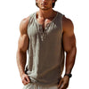 Bestseller - Heren Katoenen en Linnen Knop V - Hals Mouwloze Tanktop - Maelvio | Heren Katoenen en Linnen Knop V - Hals Mouwloze Tanktop - Khaki - S - Zarandi Amsterdam