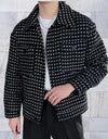 Ruben - giacca casual, alla moda nera con stampa a pois bianchi e tasche sul petto