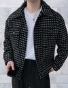 Ruben - giacca casual, alla moda nera con stampa a pois bianchi e tasche sul petto
