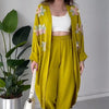 Dames Casual Delicate Bloem Lange Cardigan en Broek Set - ModeParisienne® Jinthe | Dames Casual Delicate Bloem Lange Cardigan en Broek Set - Geel - S - Zarandi Amsterdam