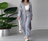 Dames Casual Delicate Bloem Lange Cardigan en Broek Set - ModeParisienne® Jinthe | Dames Casual Delicate Bloem Lange Cardigan en Broek Set - Grijs - S - Zarandi Amsterdam