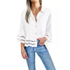 Effen Blouse met Sjaalkraag, Flared Mouwen en Uitsnijding - ModeParisienne® Monikka | Effen Blouse met Sjaalkraag, Flared Mouwen en Uitsnijding - Wit - S - Zarandi Amsterdam