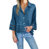 Effen Blouse met Sjaalkraag, Flared Mouwen en Uitsnijding - ModeParisienne® Monikka | Effen Blouse met Sjaalkraag, Flared Mouwen en Uitsnijding - Donkerblauw - S - Zarandi Amsterdam