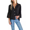 Effen Blouse met Sjaalkraag, Flared Mouwen en Uitsnijding - ModeParisienne® Monikka | Effen Blouse met Sjaalkraag, Flared Mouwen en Uitsnijding - Zwart - S - Zarandi Amsterdam