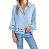 Effen Blouse met Sjaalkraag, Flared Mouwen en Uitsnijding - ModeParisienne® Monikka | Effen Blouse met Sjaalkraag, Flared Mouwen en Uitsnijding - Lichtblauw - S - Zarandi Amsterdam