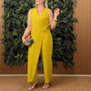 ModeParisienne® Loretta | Effen Kleur Casual V-Hals Jumpsuit met Strik