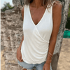 Kruis V - Hals Tanktop met Knopen - ModeParisienne® Zorella | Kruis V - Hals Tanktop met Knopen - Wit - S - Zarandi Amsterdam