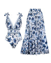 Kant - Up Gedrukt V - Halster Eénstuk Badpak met Rok - ModeParisienne® Adina | Kant - Up Gedrukt V - Halster Eénstuk Badpak met Rok - Zwemoutfit - Set - S - Zarandi Amsterdam