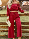 Relaxed Fit Twee - Delige Dames Set met Brede Pijpen - ModeParisienne® Jenine | Relaxed Fit Twee - Delige Dames Set met Brede Pijpen - Wijnrood - S - Zarandi Amsterdam